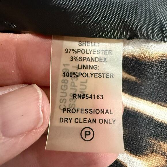 Calvin Klein Animal Print Ruffle Open Front Blazer Jacket 10 OfficeSiren MobWife - Picture 6 of 10